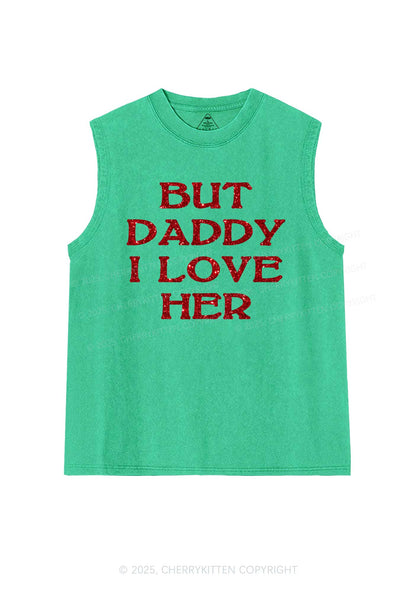 Glitter But Daddy I Love Her Y2K Washed Muscle Tank Cherrykitten