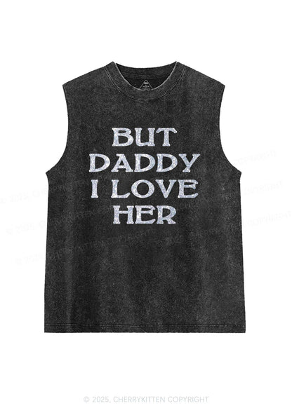 Glitter But Daddy I Love Her Y2K Washed Muscle Tank Cherrykitten