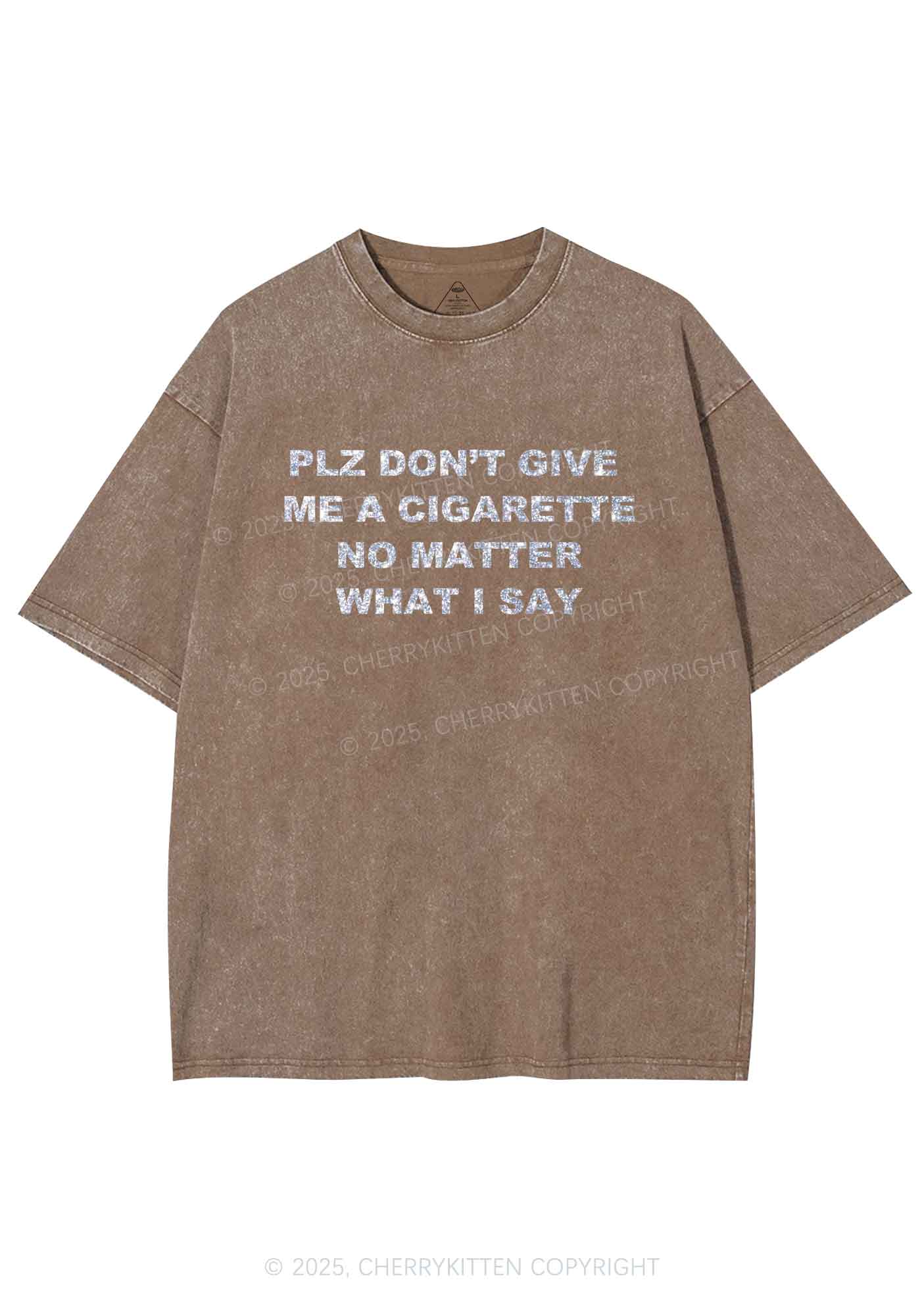 Glitter Dont Give Me Cigarette Y2K Shirts Washed Tee Cherrykitten