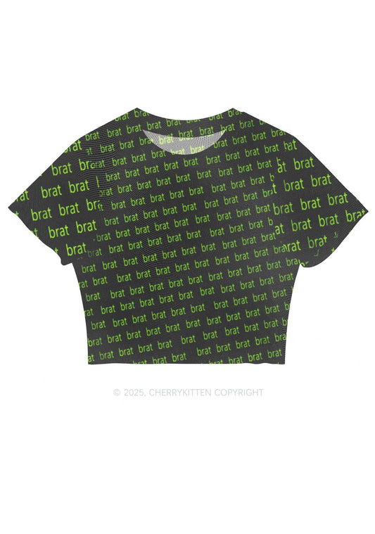 Green Brat Y2K Mesh Crop Top Cherrykitten