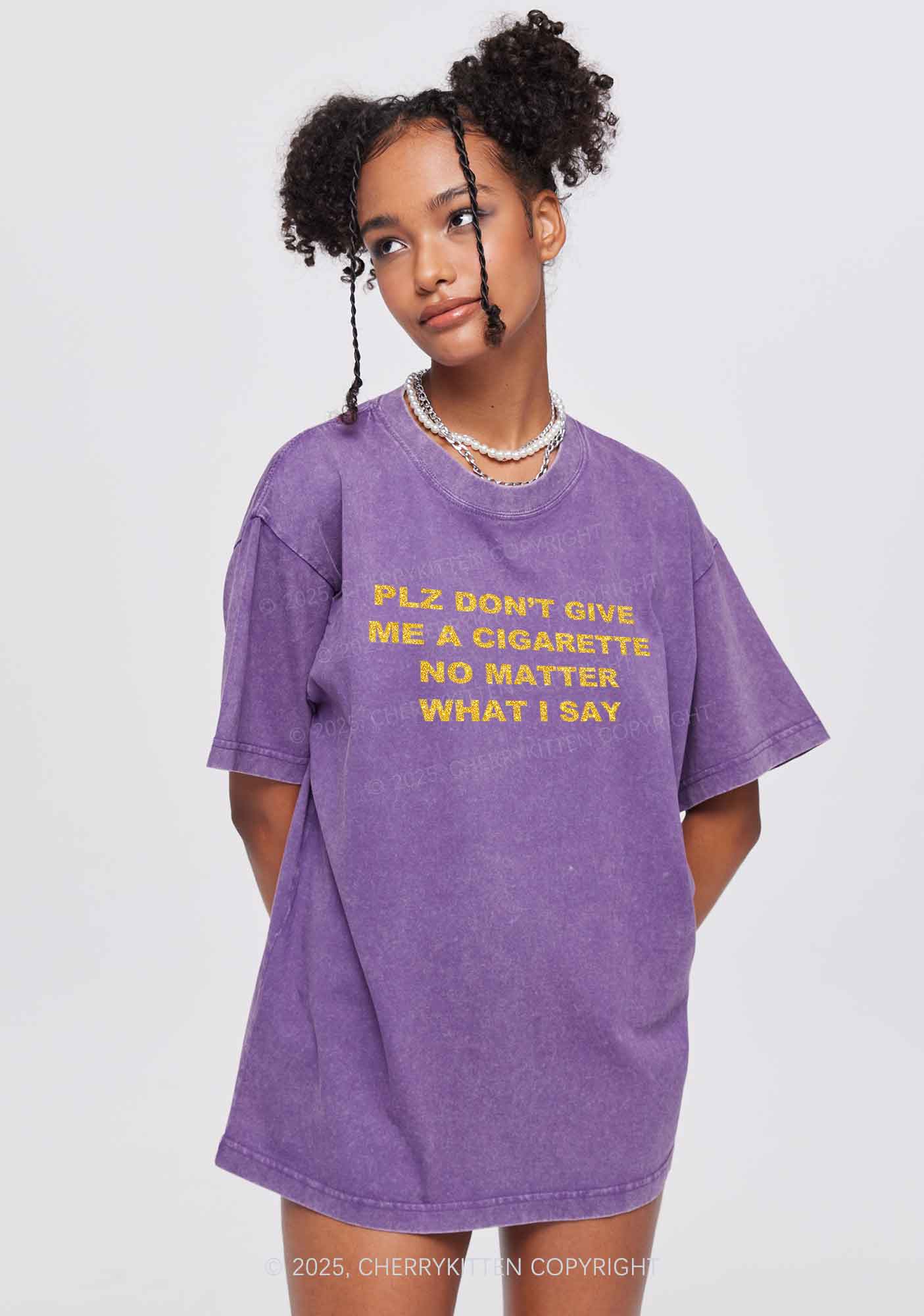 Glitter Dont Give Me Cigarette Y2K Shirts Washed Tee Cherrykitten