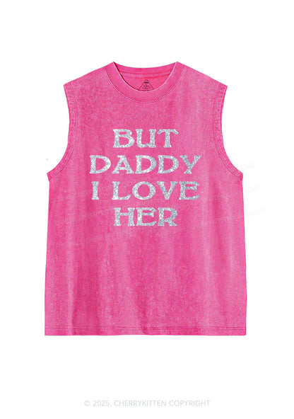 Glitter But Daddy I Love Her Y2K Washed Muscle Tank Cherrykitten