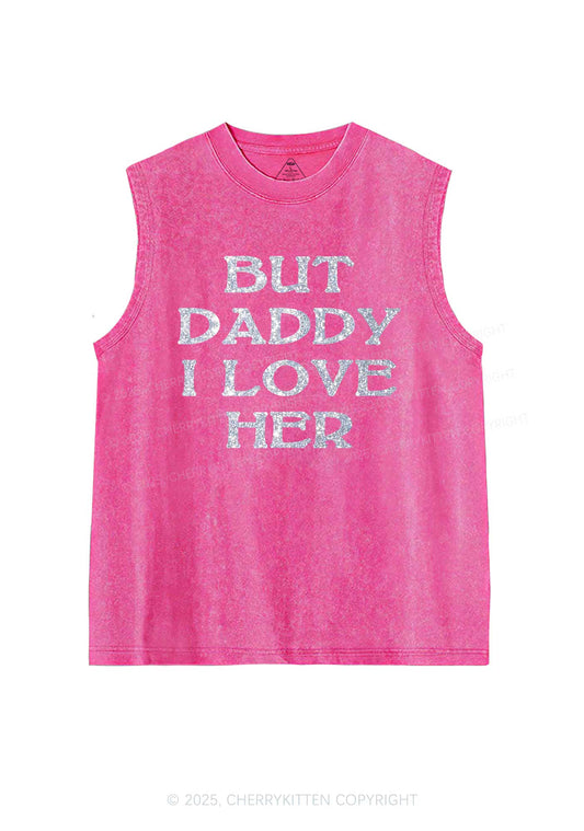 Glitter But Daddy I Love Her Y2K Washed Muscle Tank Cherrykitten