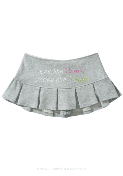 Rhinestone Smoke Like Marley Y2K Mini Pleated Skirts Cherrykitten
