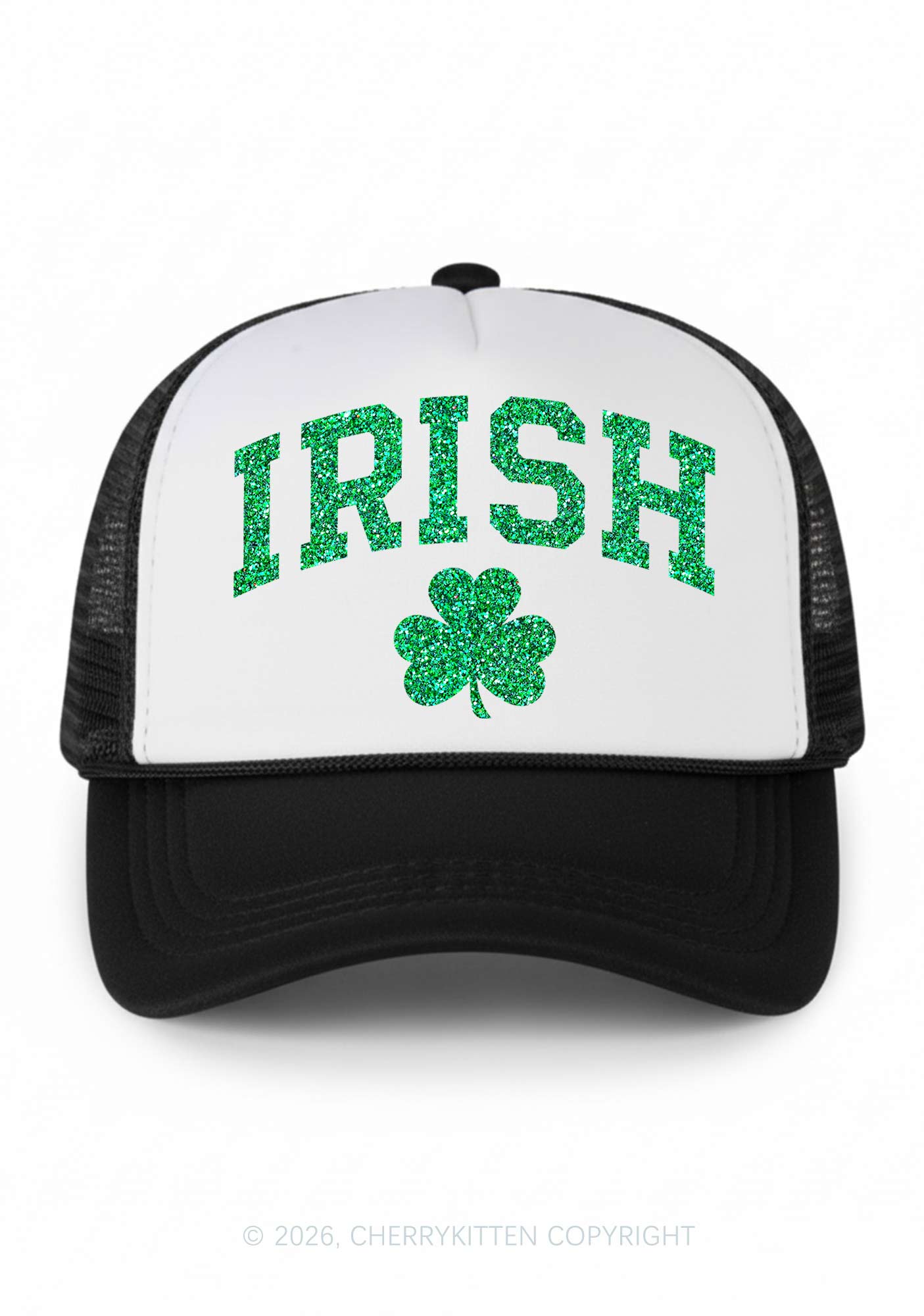 Glitter Irish Shamrock St Patricks Y2K Colorblock Trucker Hat Cherrykitten