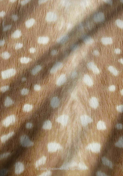 Deer Texture Y2K Print Long Sleeve Pajama Set Cherrykitten