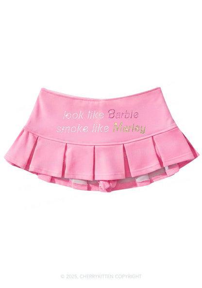 Rhinestone Smoke Like Marley Y2K Mini Pleated Skirts Cherrykitten