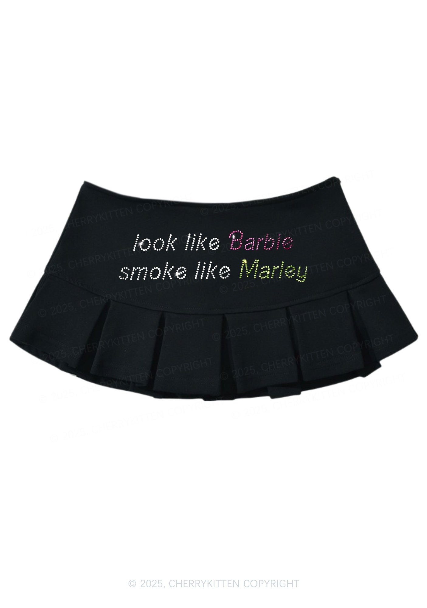 Rhinestone Smoke Like Marley Y2K Mini Pleated Skirts Cherrykitten