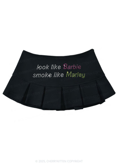 Rhinestone Smoke Like Marley Y2K Mini Pleated Skirts Cherrykitten
