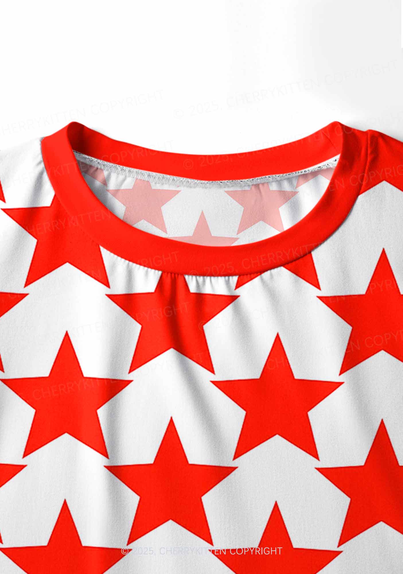 Hyper Red Stars Valentine's Day Y2K Print Long Sleeve Pajama Set Cherrykitten