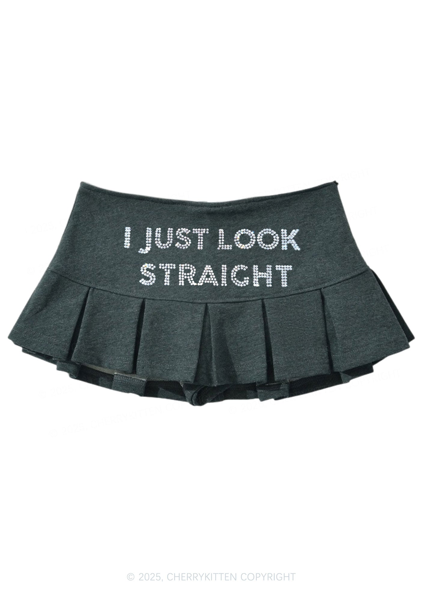 Rhinestone I Just Look Straight Pride Y2K Mini Pleated Skirts Cherrykitten