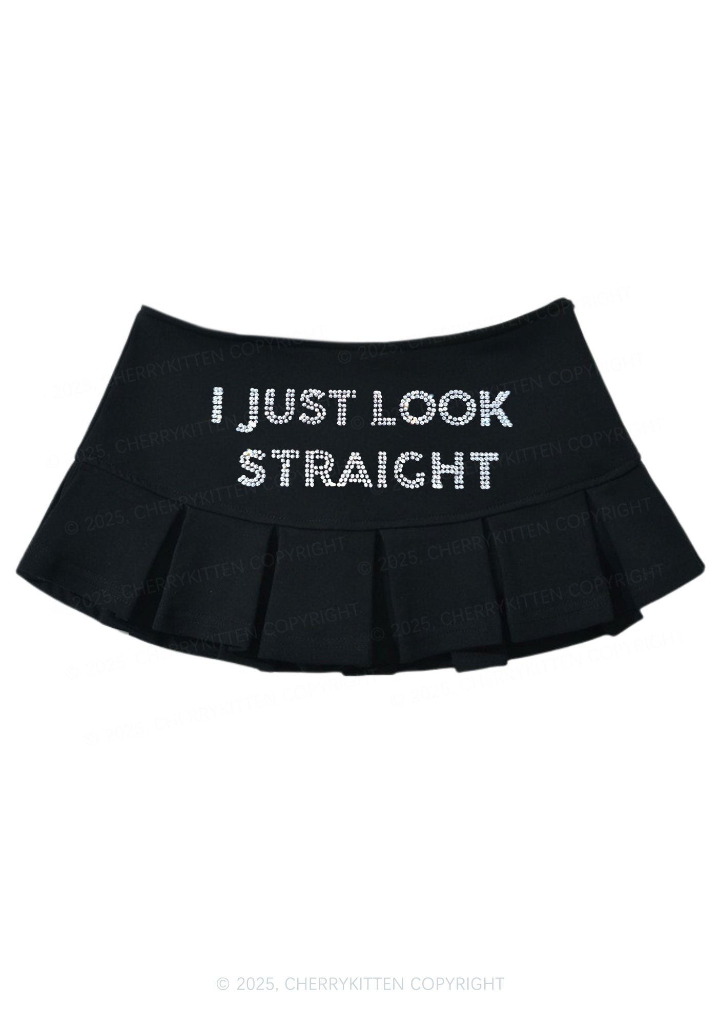 Rhinestone I Just Look Straight Pride Y2K Mini Pleated Skirts Cherrykitten