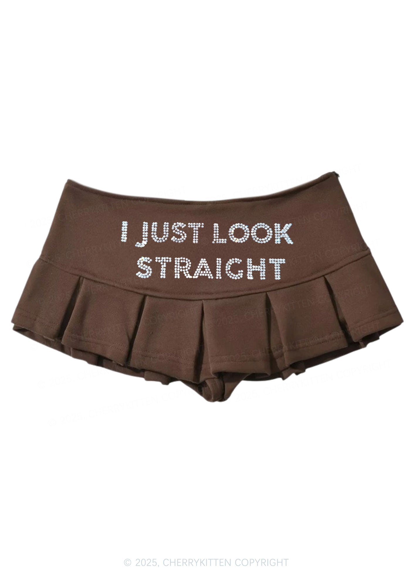 Rhinestone I Just Look Straight Pride Y2K Mini Pleated Skirts Cherrykitten