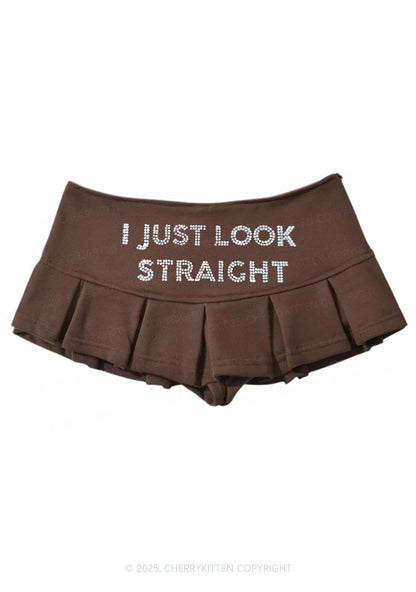 Rhinestone I Just Look Straight Pride Y2K Mini Pleated Skirts Cherrykitten