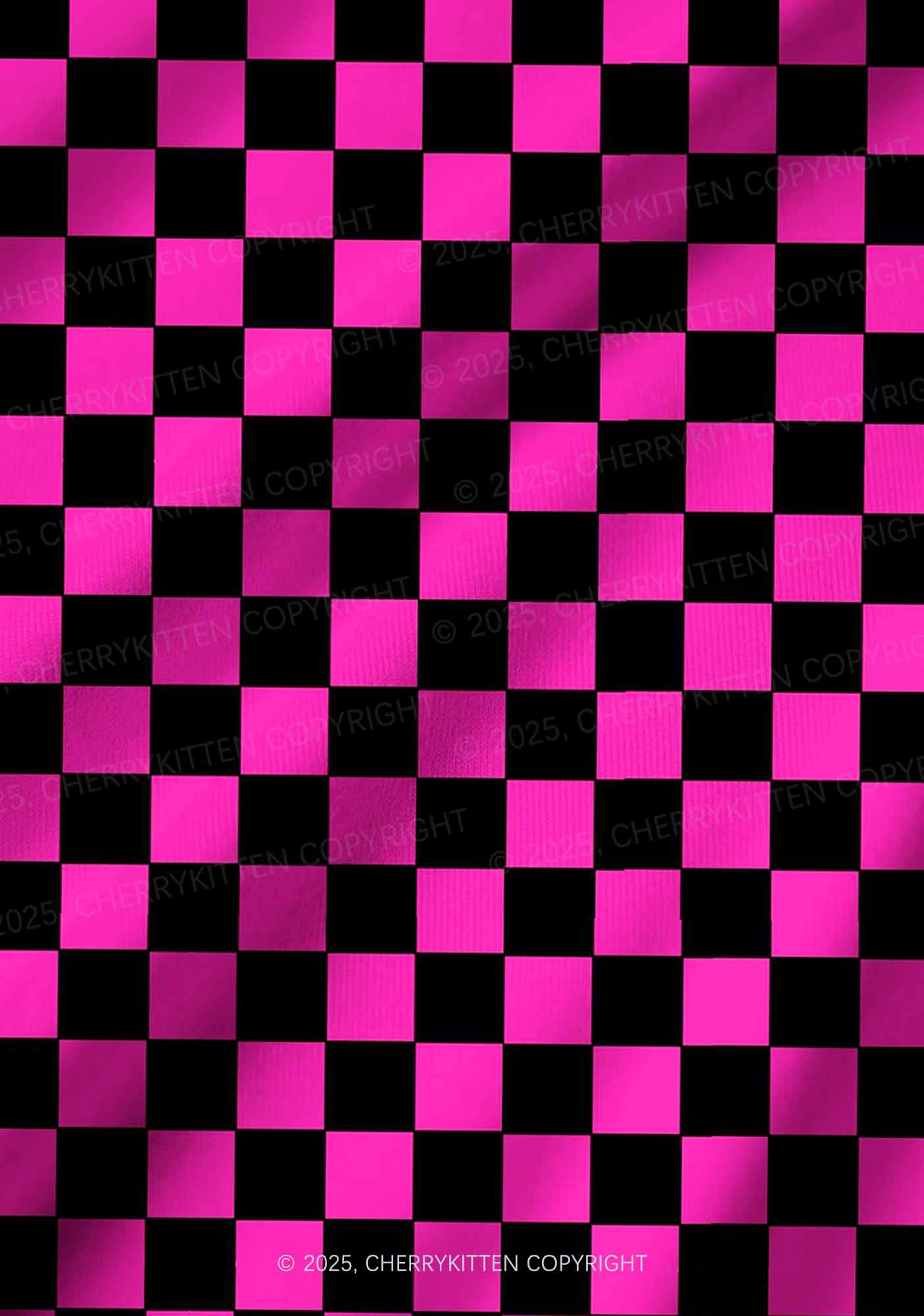 Black And Pink Check Valentine's Day Y2K Print Long Sleeve Pajama Set Cherrykitten