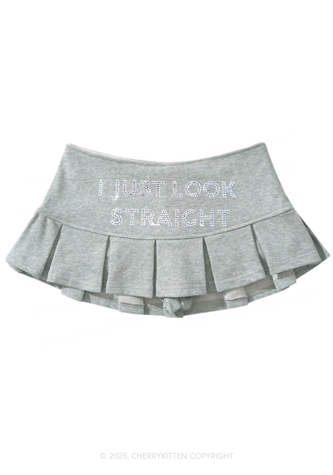 Rhinestone I Just Look Straight Pride Y2K Mini Pleated Skirts Cherrykitten