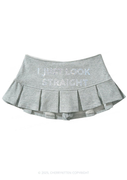 Rhinestone I Just Look Straight Pride Y2K Mini Pleated Skirts Cherrykitten