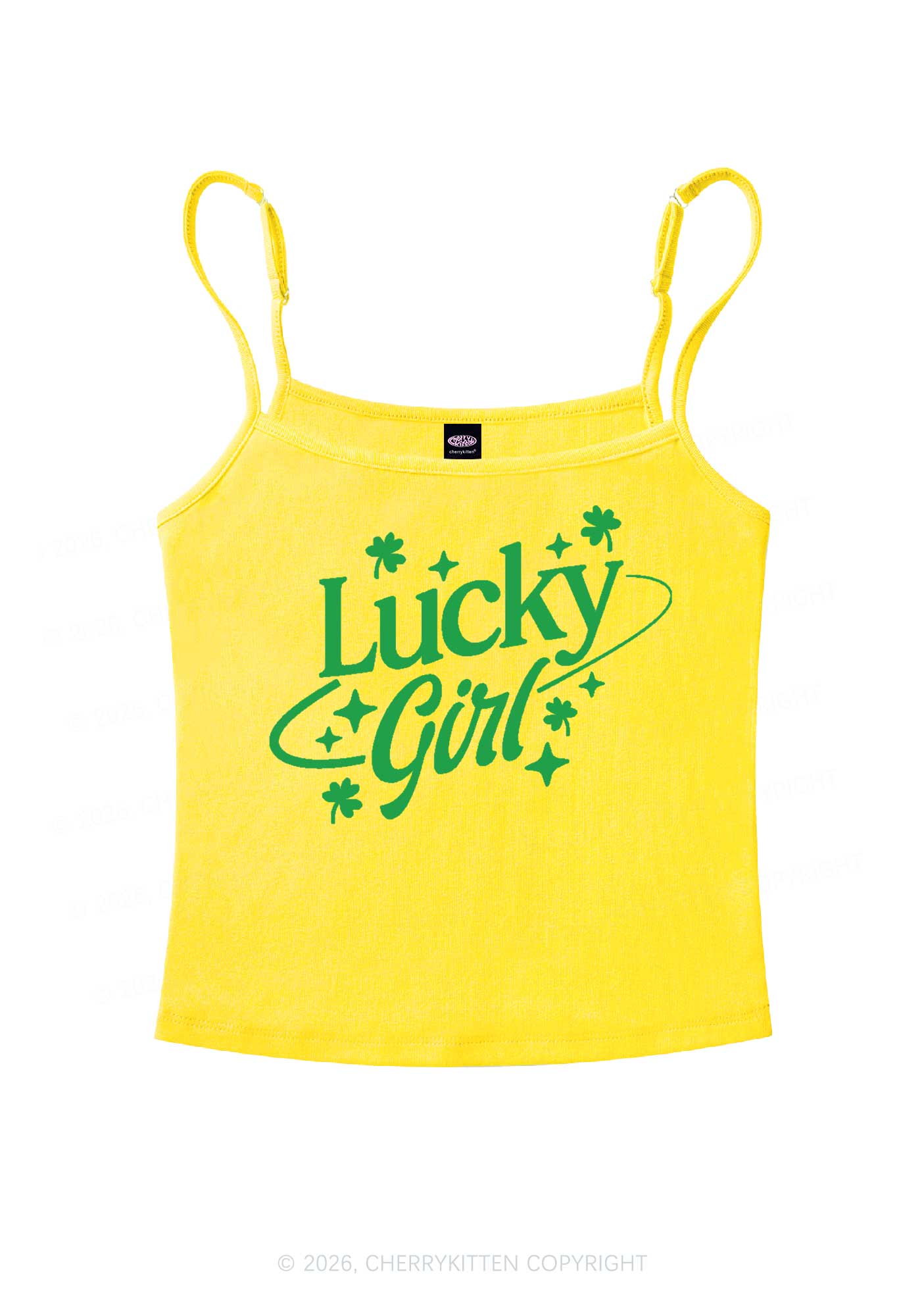 Lucky Girl Star Clover St Patricks Y2K Spaghetti Strap Cami Cherrykitten