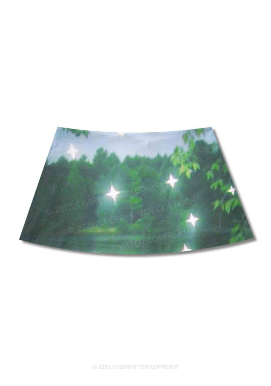 Forest Lake Y2K Print Mini Skirt Cherrykitten
