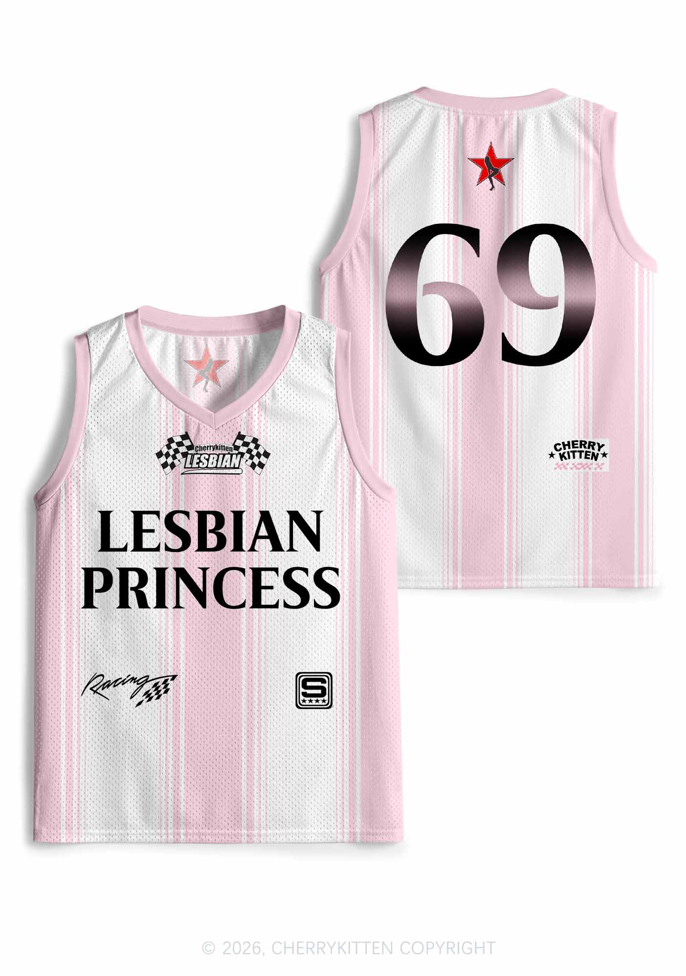 Pale Pink Lesbian Princess Pride Y2K Sport Jersey Tank Cherrykitten