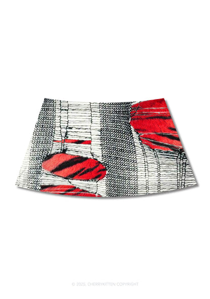 Tiger Striped Red Block Y2K Print Mini Skirt Cherrykitten