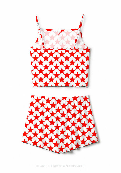 Hyper Red Stars Valentine's Day Y2K Print Cami Shorts Pajama Set Cherrykitten