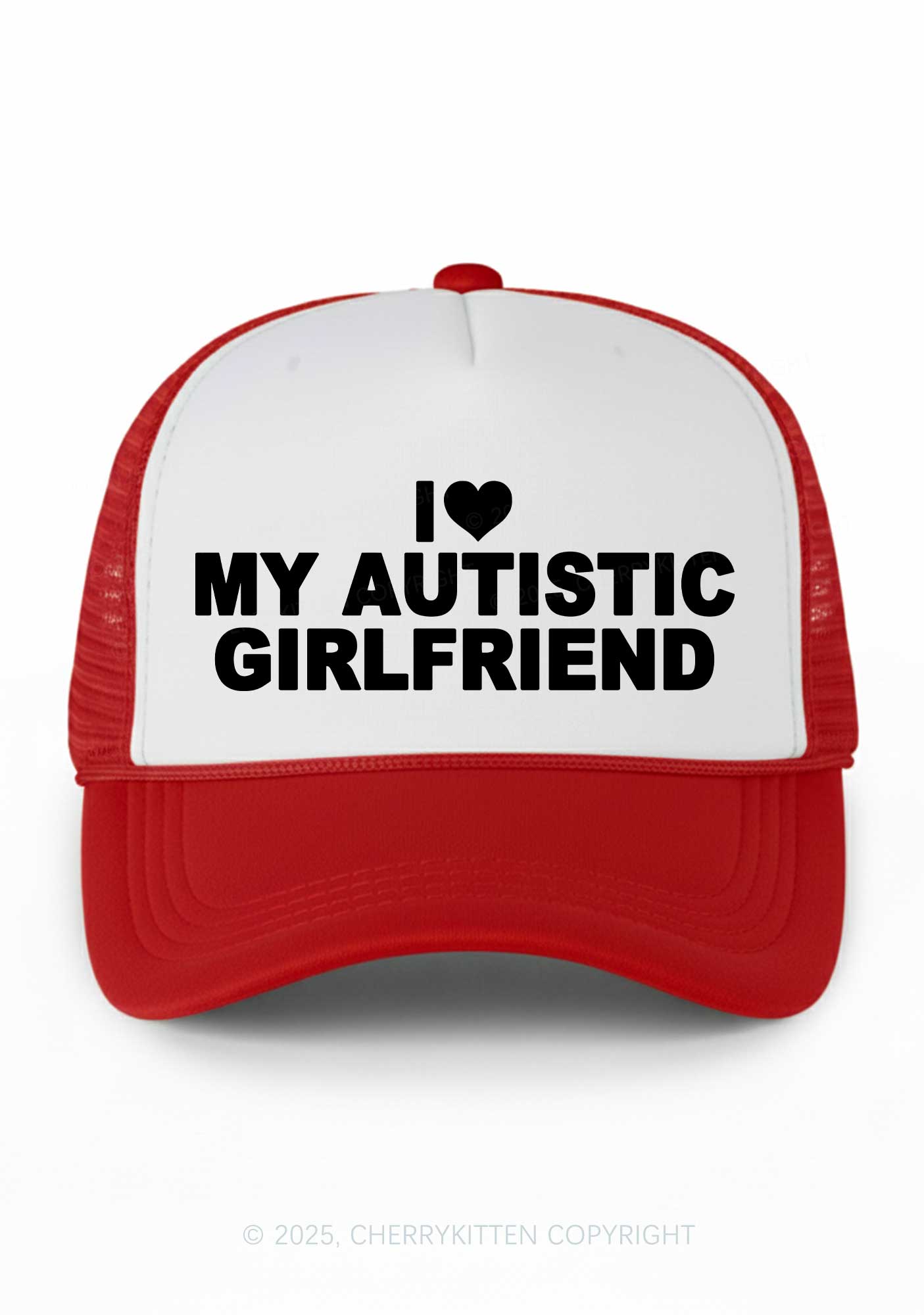 I Love My Autistic GF BF Valentine's Day Y2K Colorblock Trucker Hat Cherrykitten