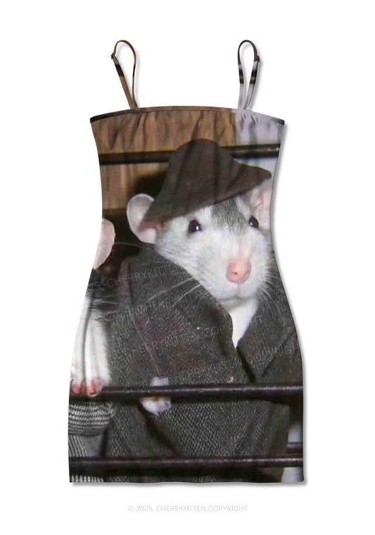 Gentlemen Rats Y2K Print Slip Dress Cherrykitten