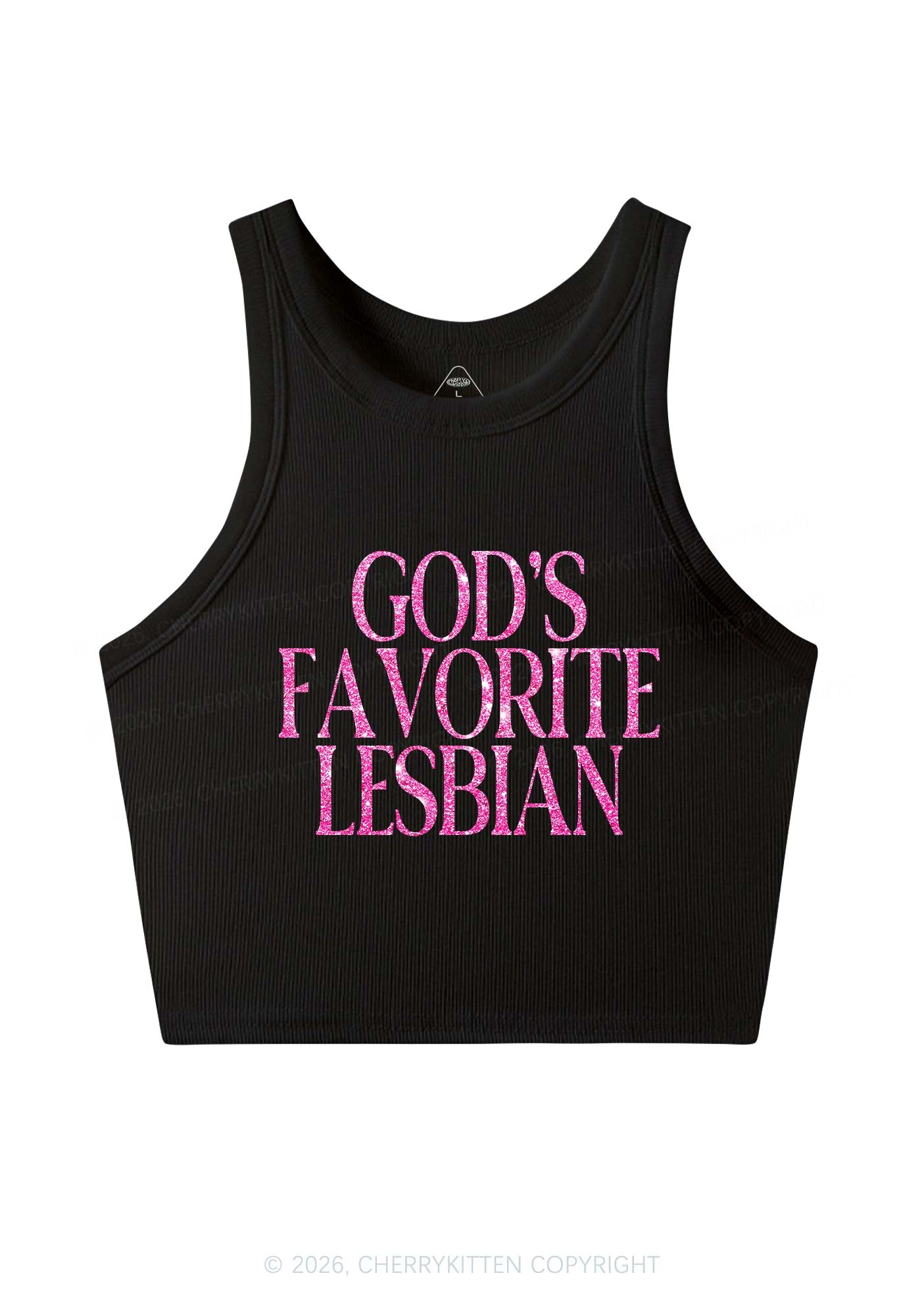 Glitter Gods Favorite Lesbian Pride Y2K Crop Tank Top Cherrykitten