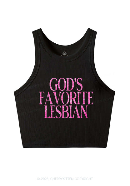 Glitter Gods Favorite Lesbian Pride Y2K Crop Tank Top Cherrykitten