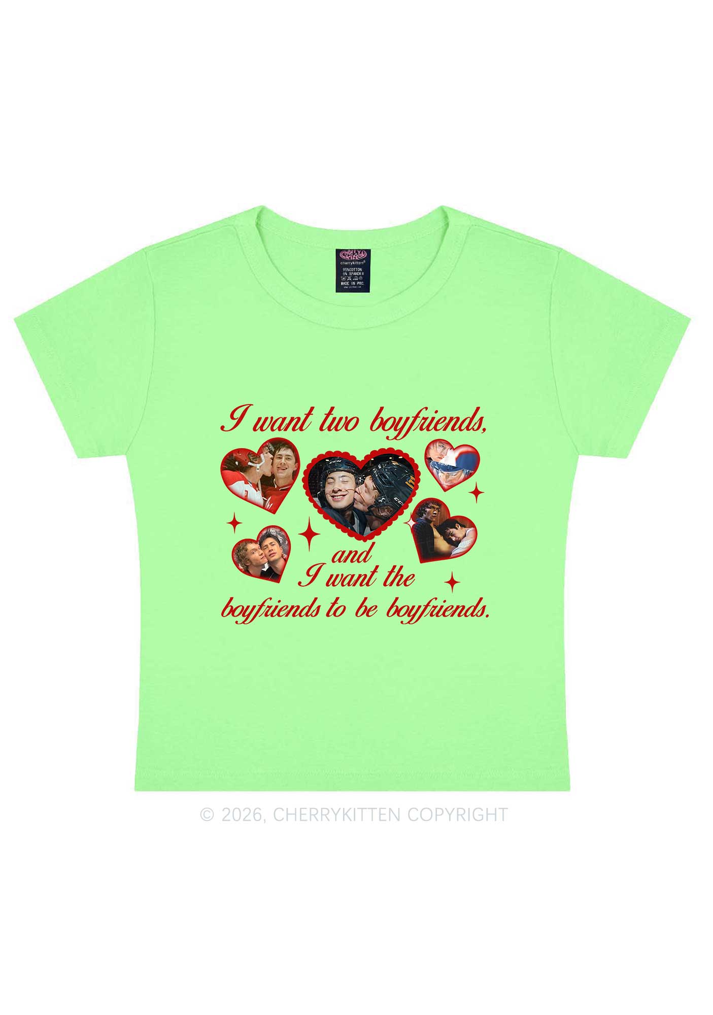 I Want Two Boyfriends HR Y2K Baby Tee Cherrykitten