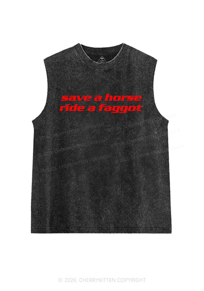 Save Horse Ride Faggot Pride Y2K Washed Muscle Tank Cherrykitten