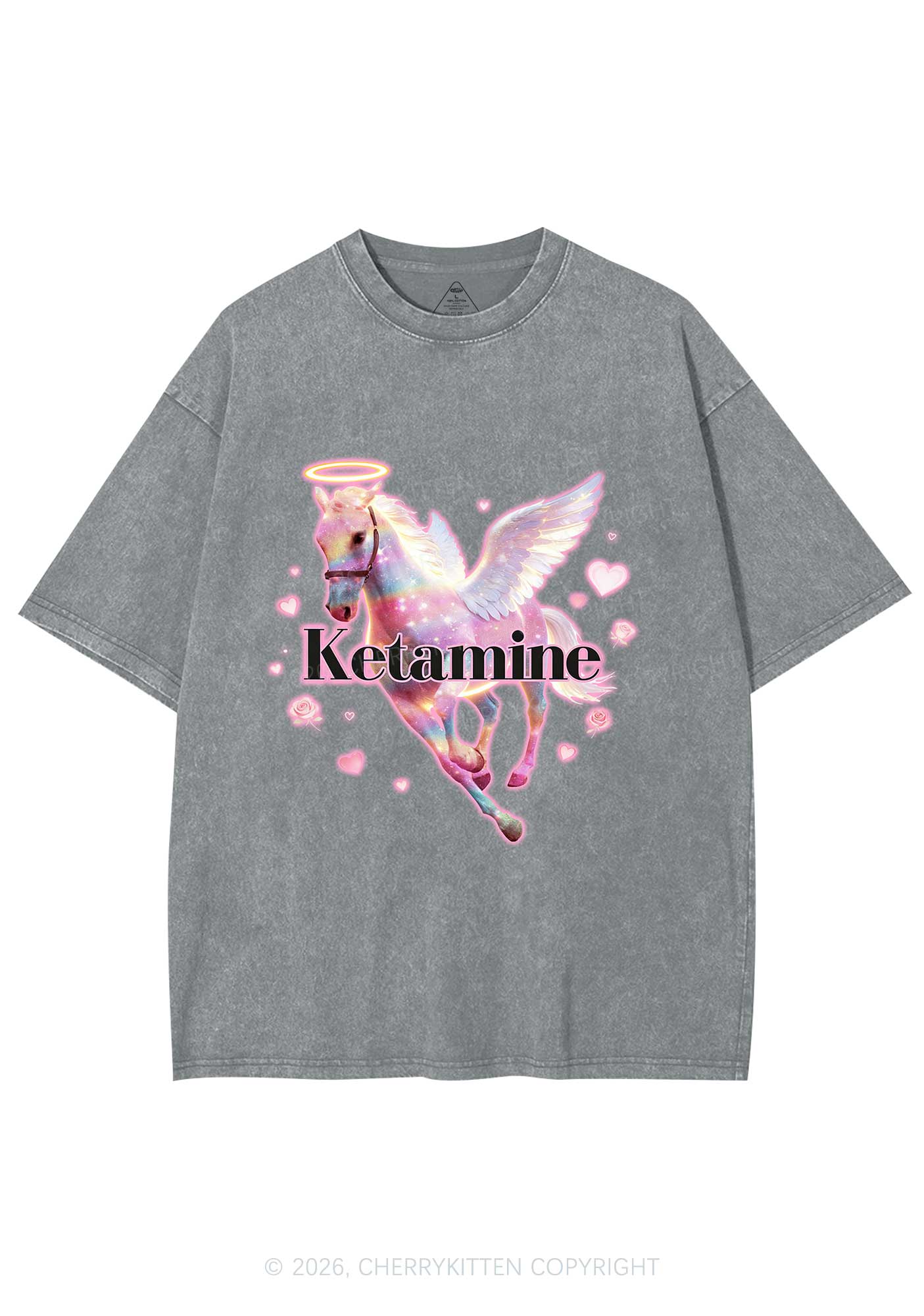 Angel K Horse Valentine's Day Y2K Shirts Washed Tee Cherrykitten