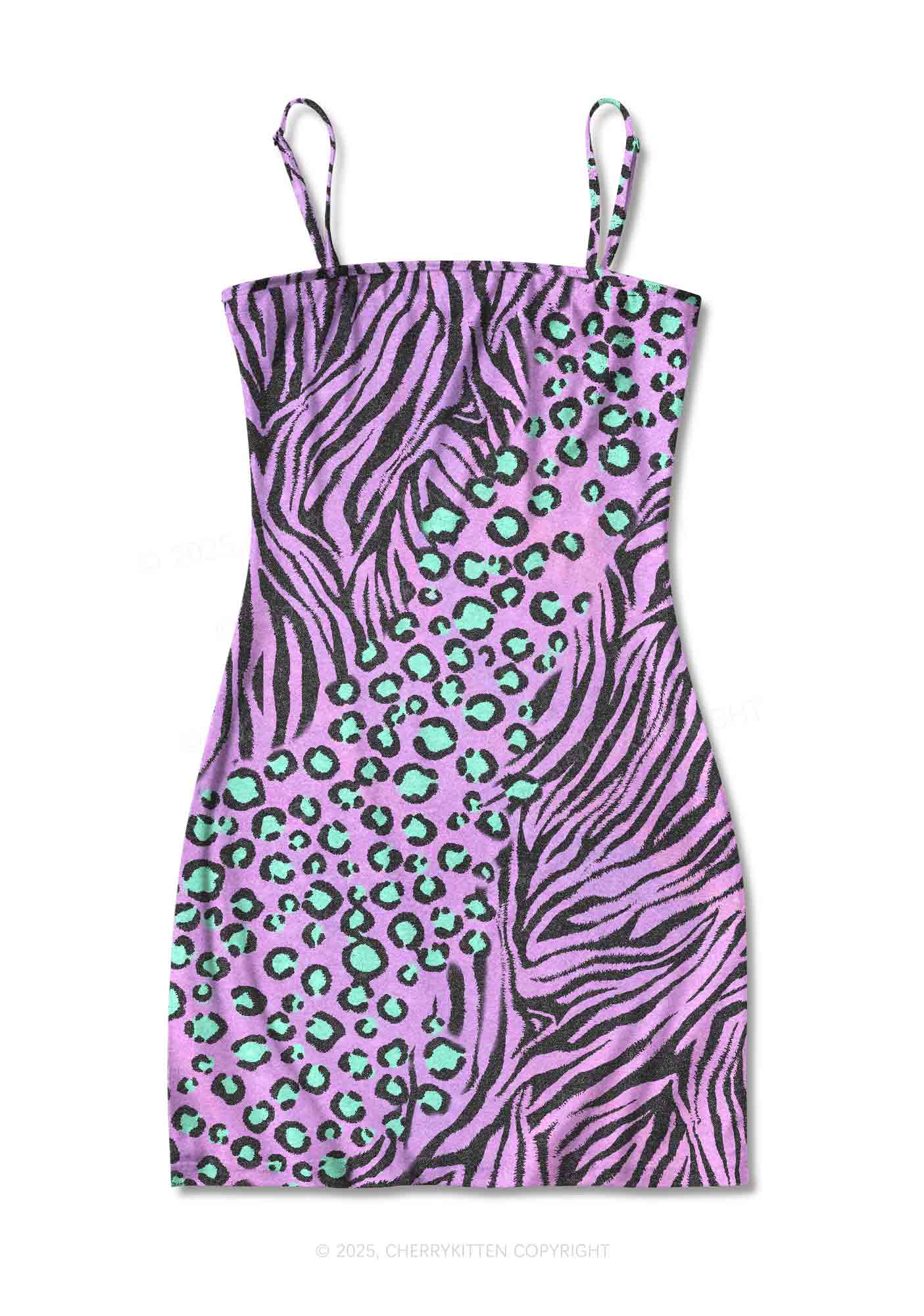 Lavender Zebra Y2K Print Slip Dress Cherrykitten