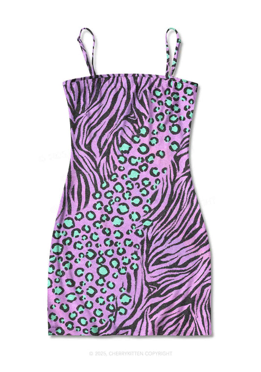Lavender Zebra Y2K Print Slip Dress Cherrykitten