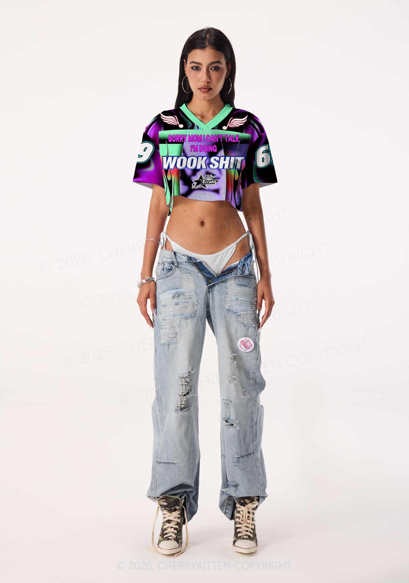 Im Doing Wook Shxt Y2K Crop Sport Jersey Shirts Cherrykitten