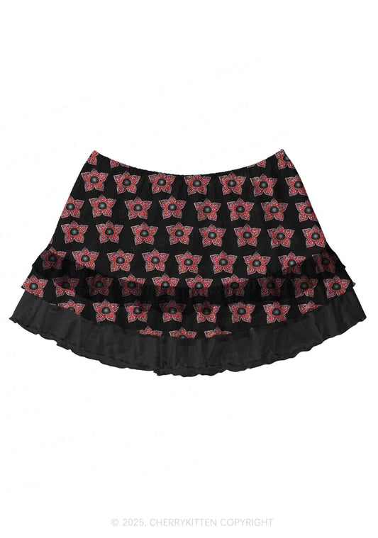 Flower Monster Y2K Print Mini Layered Skirt Cherrykitten