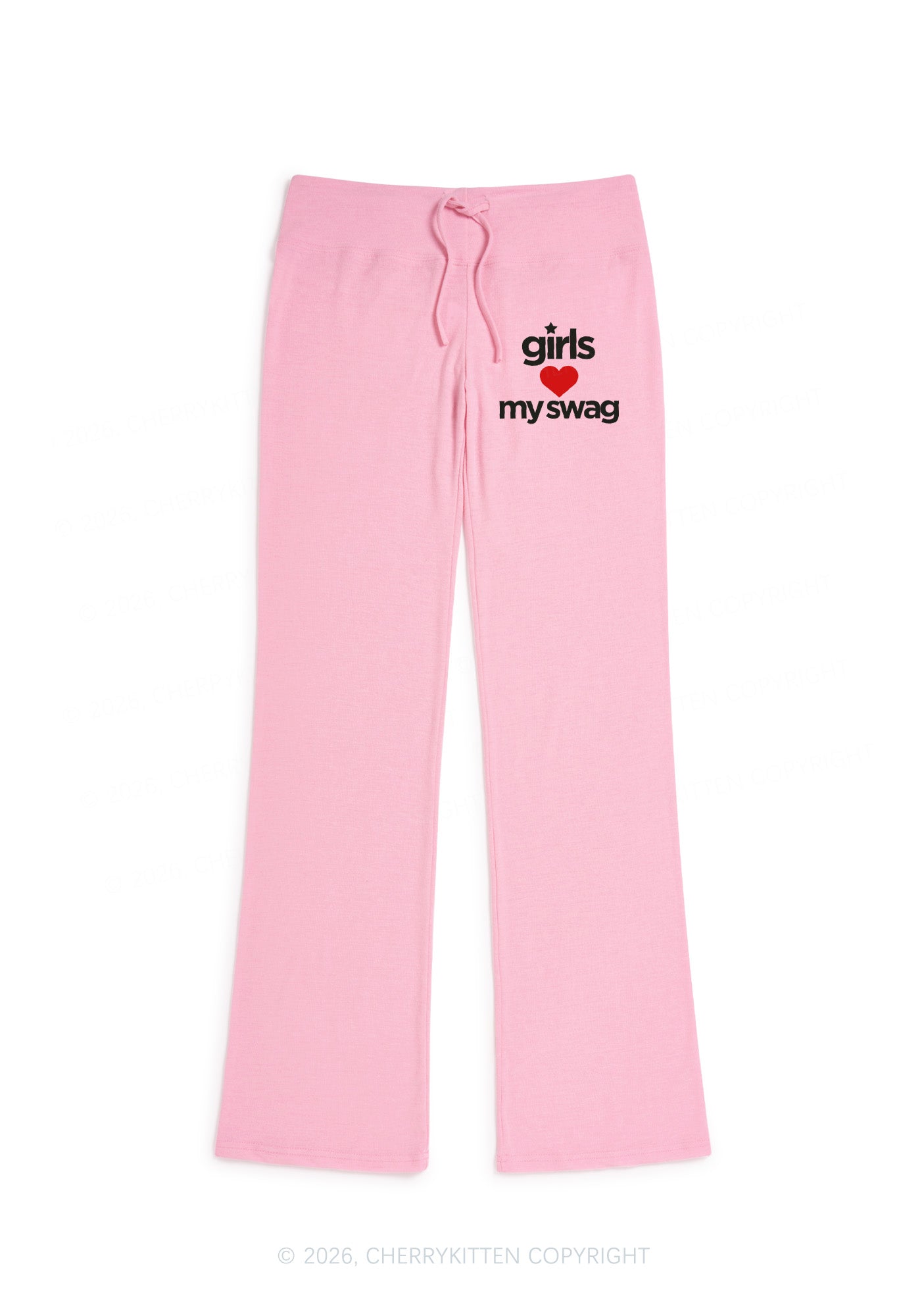 Girls Love My Swag Pride Y2K Low Rise Drawstring Flare Pants Cherrykitten