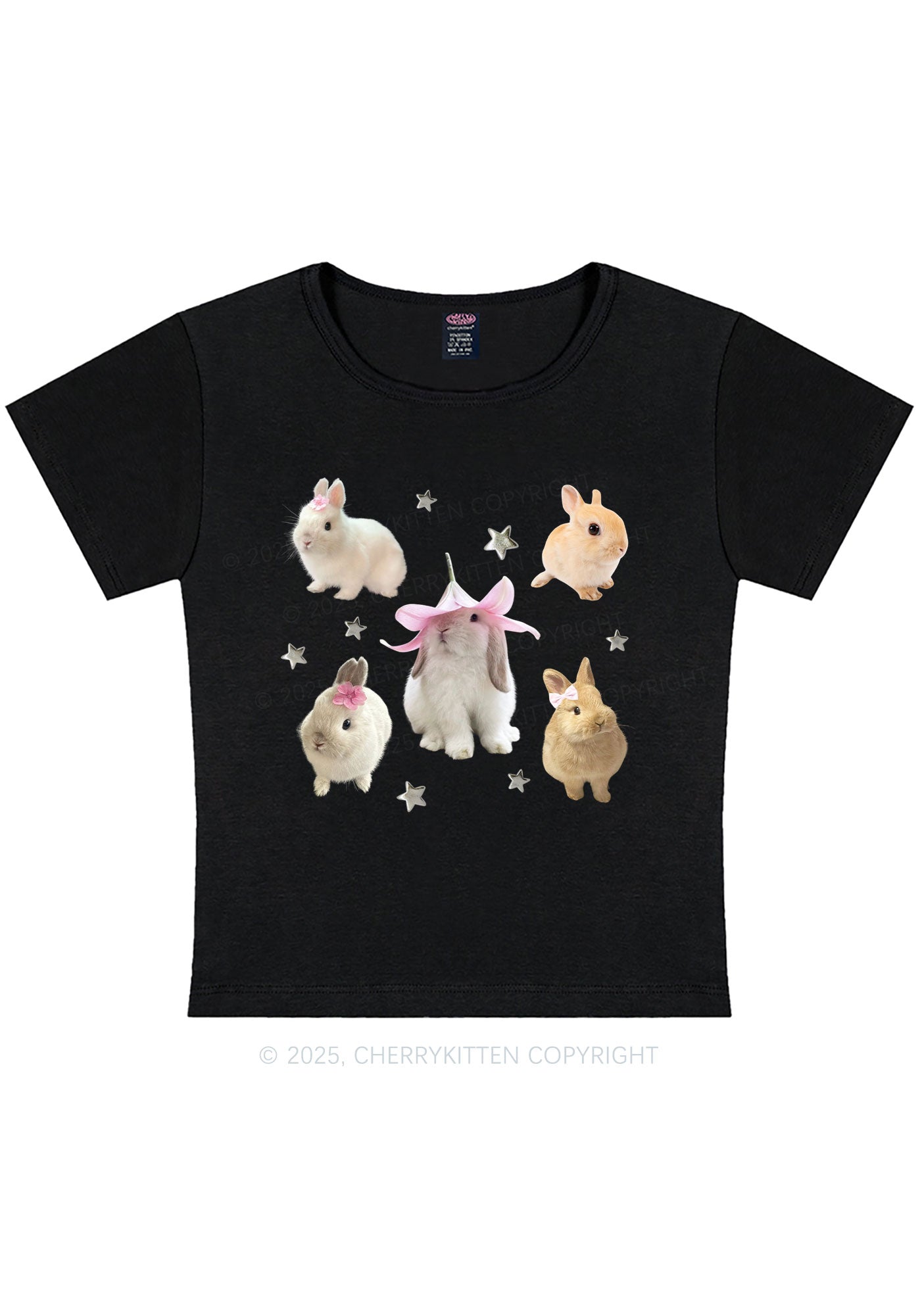 Lovely Rabbits Y2K Baby Tee Cherrykitten
