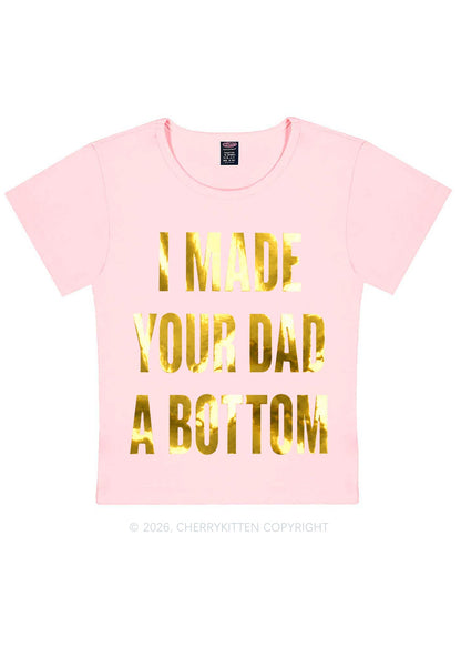 Made Your Dad A Bottom Pride Silver Foil Printed Y2K Baby Tee Cherrykitten