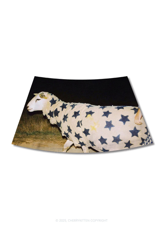 Sheep In Star Cloak Y2K Print Mini Skirt Cherrykitten