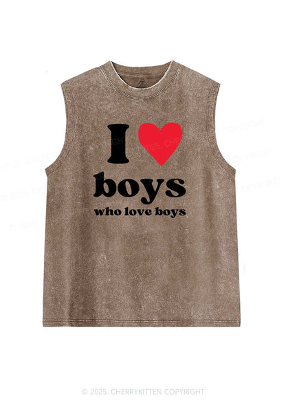 I Love Boys Pride Y2K Washed Muscle Tank Cherrykitten