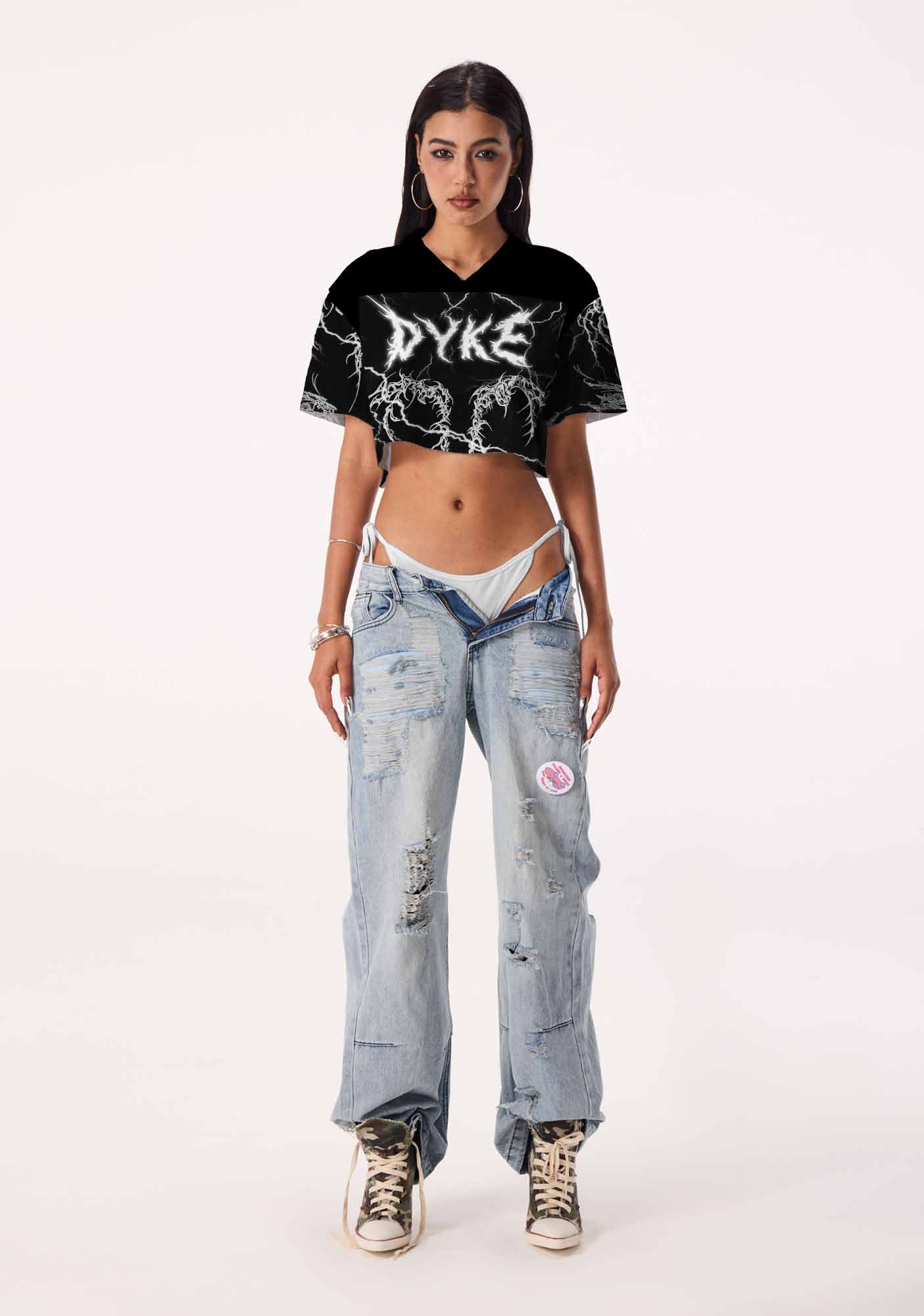 Black Gothic Dyke Pride Y2K Crop Sport Jersey Shirts Cherrykitten