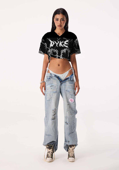 Black Gothic Dyke Pride Y2K Crop Sport Jersey Shirts Cherrykitten