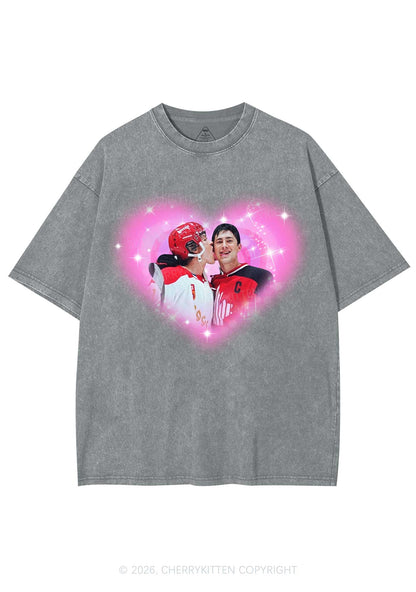 Sparkle Pink Heart Kissing Y2K Shirts Washed Tee Cherrykitten