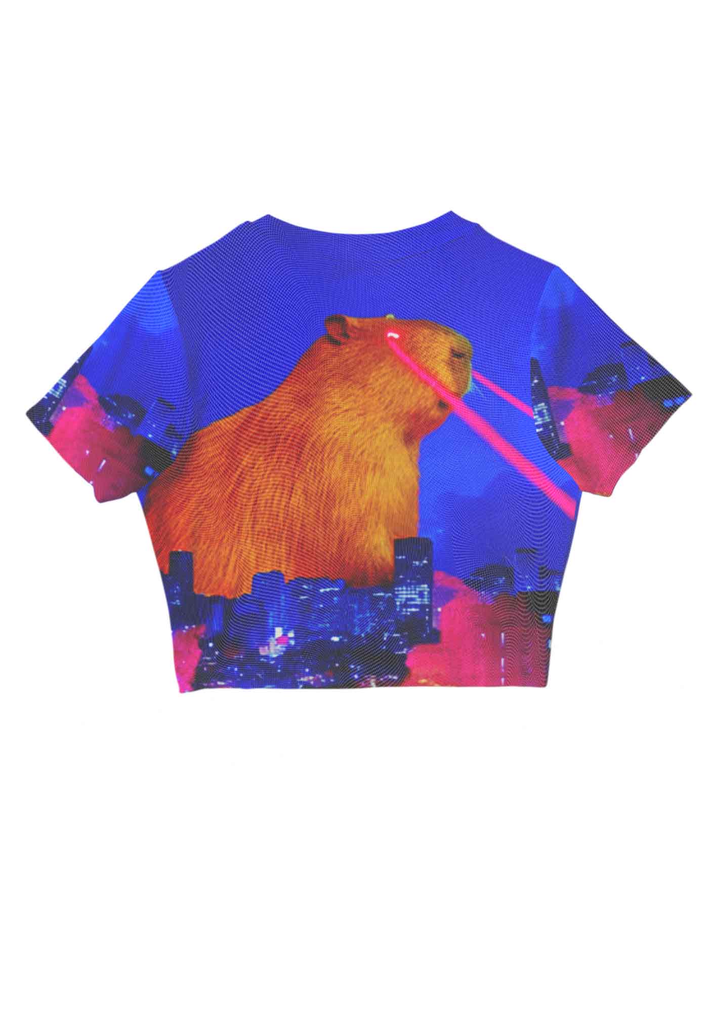 Laser Monster Capybara Y2K Mesh Crop Top Cherrykitten
