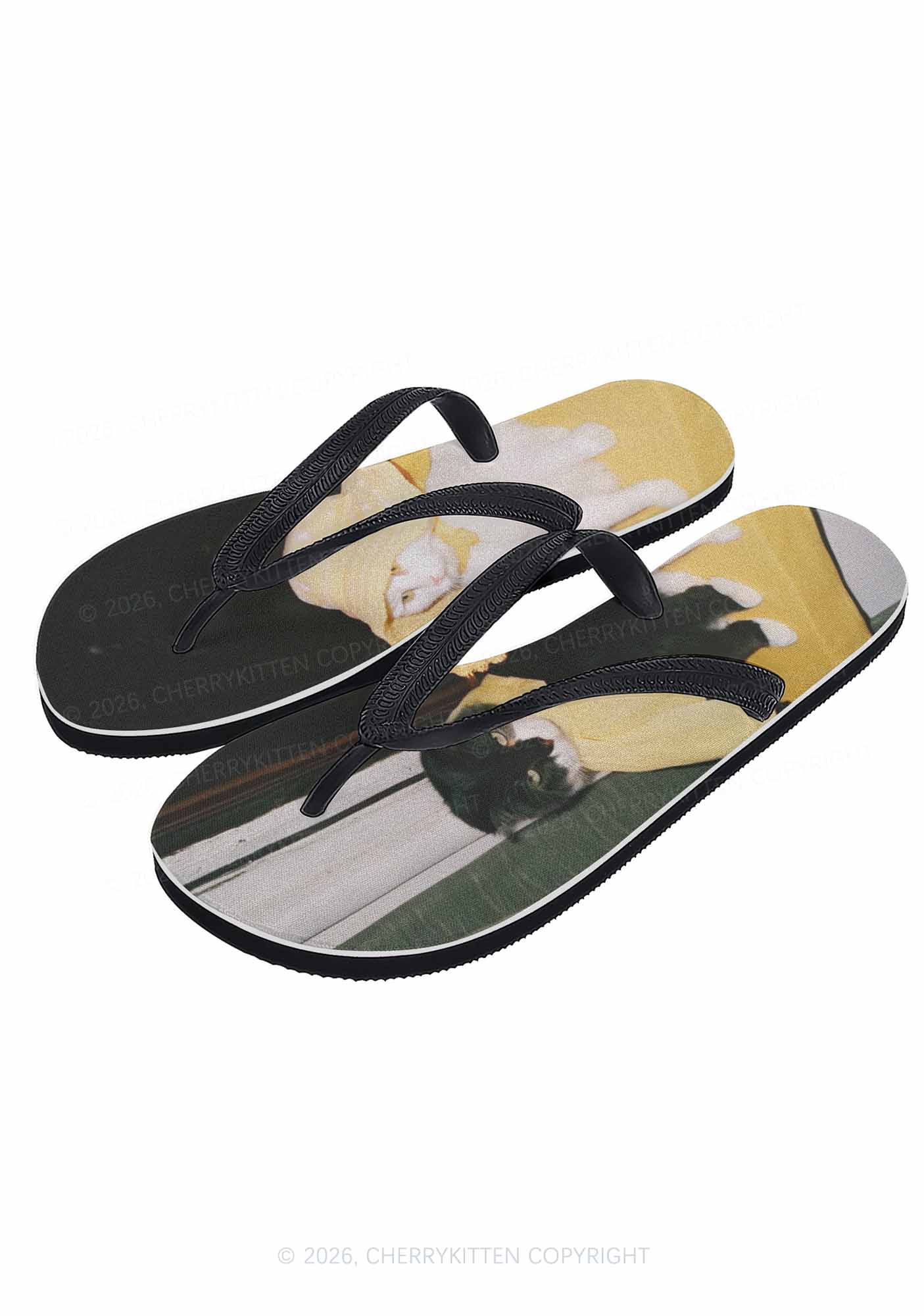 Cats Friend Y2K Print Flip Flops Cherrykitten