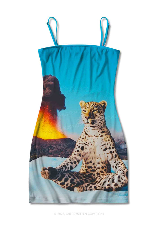 Yoga Leopard And Volcano Y2K Print Slip Dress Cherrykitten