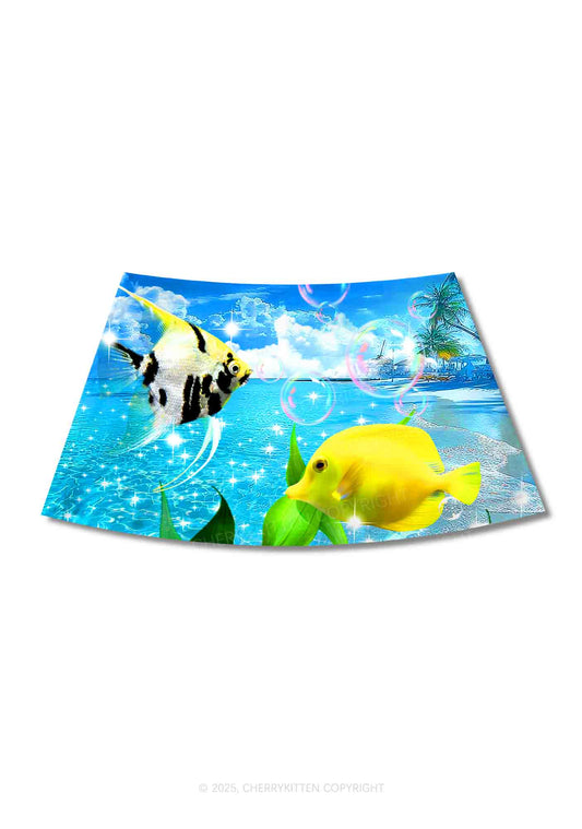 Tropical Fish Y2K Print Mini Skirt Cherrykitten