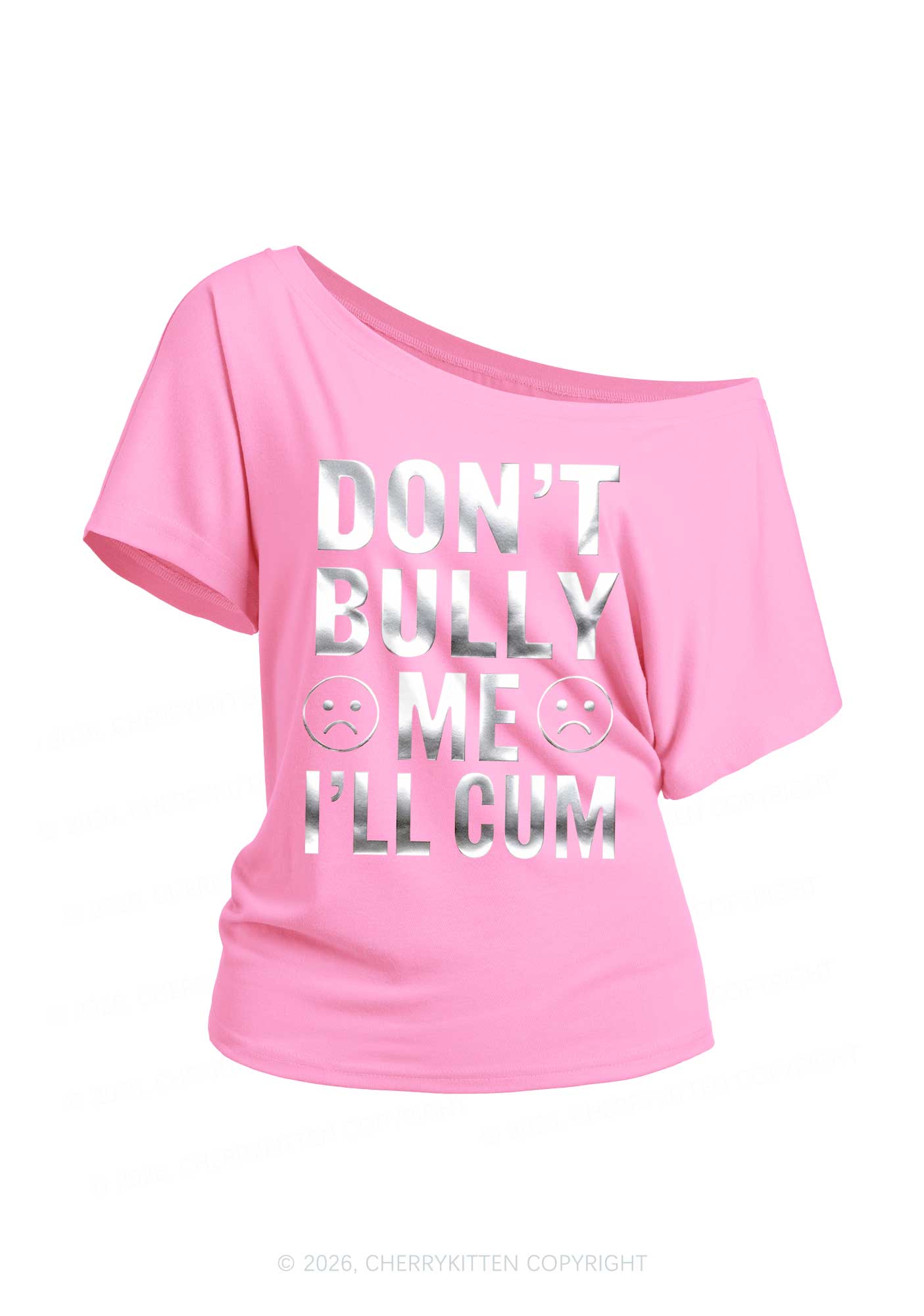 Dont Bully Me Silver Foil Printed Y2K Off Shoulder Tee Cherrykitten
